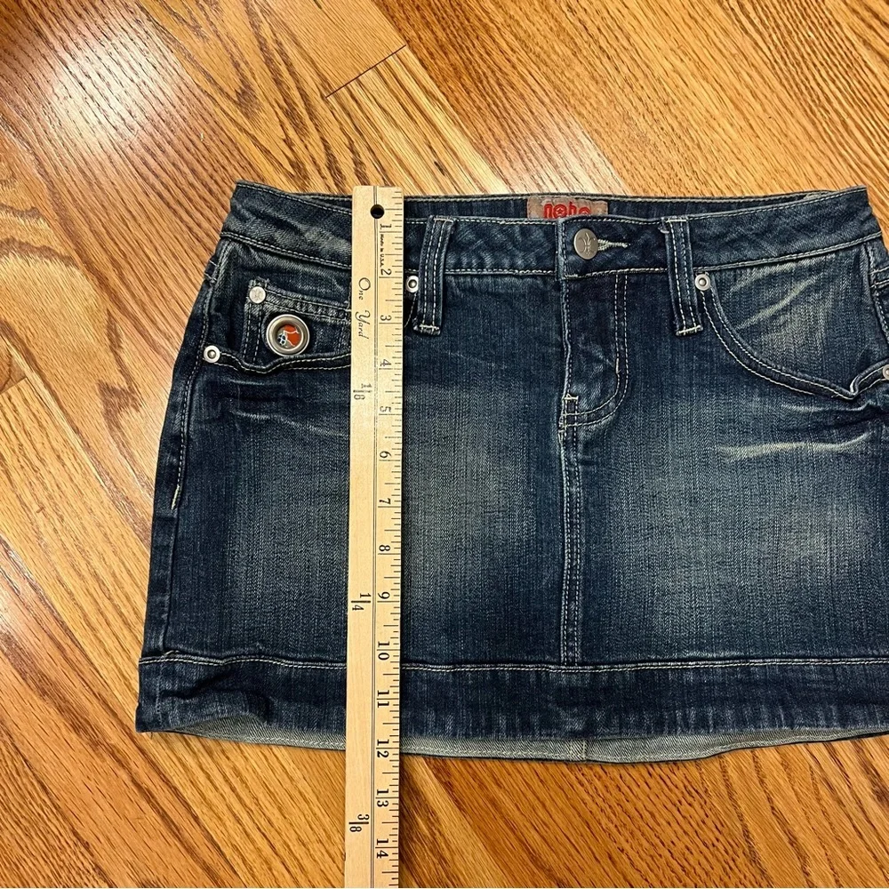 Vintage Y2K Denim Micro Mini Skirt with Butterfly Embroidery No Boundaries Fairy - Picture 5 of 6